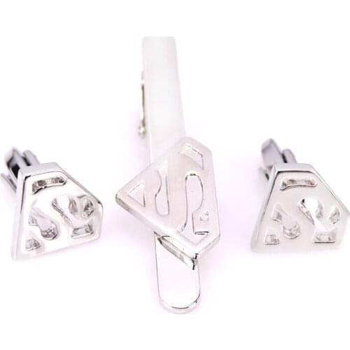 Fashion mens tie clip cuff set high quality brass silver hollow s tie clip cuff exquisite jewelry gift