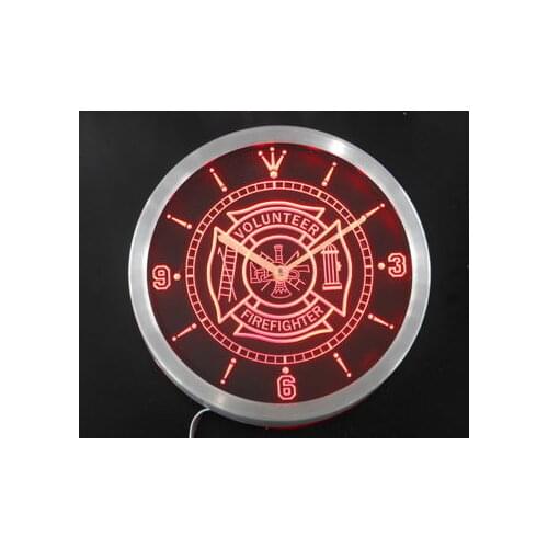 Nc0424 Firefighter Volunteer Fire Department Bar Beer Neon Light Signs LED Wall Clock