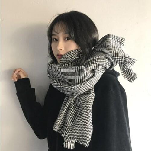 New Imitation Cashmere Black and White Thousand Bird Plaid Scarf In Autumn and Winter Womens Big Shawl Mens Scarf Custom Bib