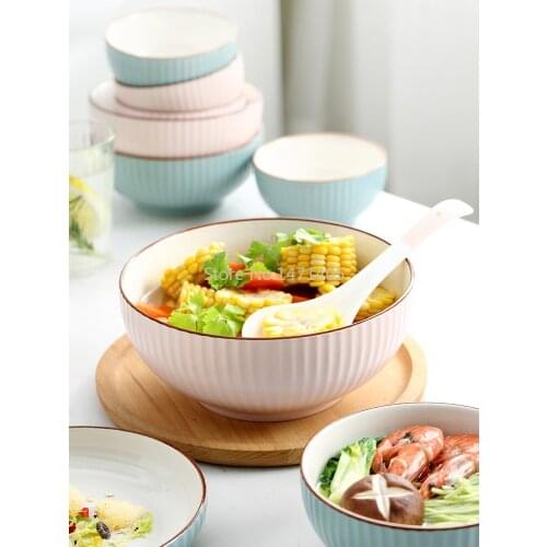 Single Household Ceramic Creative Personality Bowl Plate Student Instant Noodle Bowl Simple Soup Bowl Nordic Cute Girl Heart