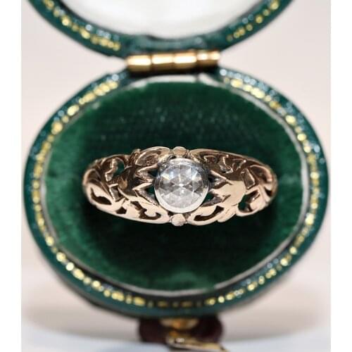 Antique Original Ottoman 8K Gold Natural Rose Cut Diamond Solitaire Amazing Ring