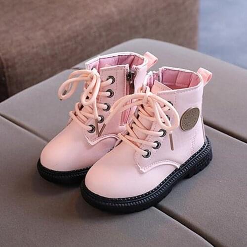 Kids Martin Boots Boys Shoes Autumn Leather Children Boots Fashion Toddler Girls Pink Ankle Boots kids shoes Real Photo