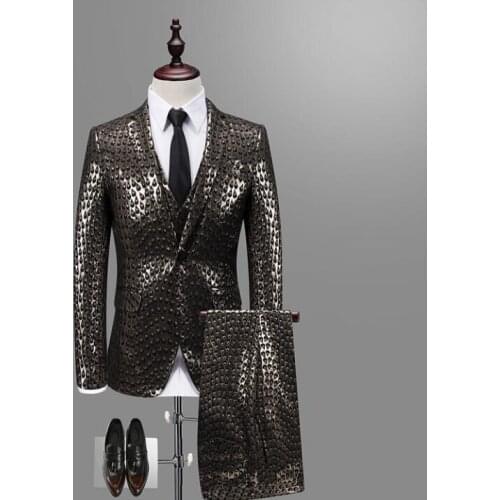 Jacket+Vest+Pants) New mens West show personality show show suit street fashion casual small suit three-piece