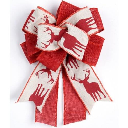 Christmas Print Bow Baubles Christmas Tree Garland Embellishment Pendant DIY Burlap Craft Bow For Home Wedding Festival Party