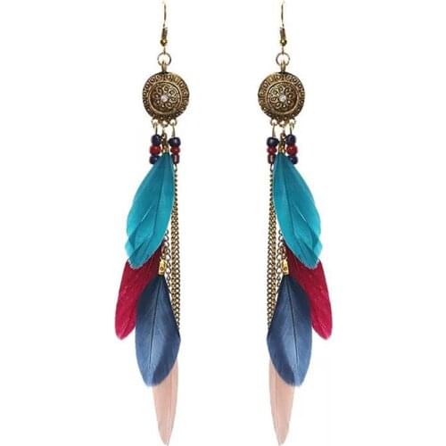 Bohemian Tassel Earrings for Women Dangle Long Earrings Feather Boho Drop Earrings Beads Vintage Jewelry Brincos