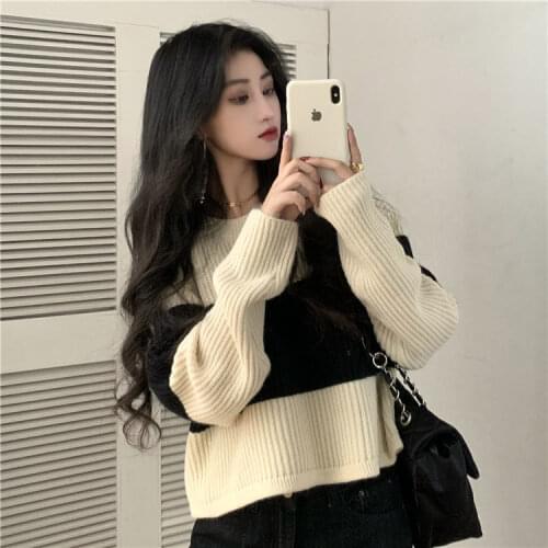 Woman Sweaters Chandails Striped Sweater Womens Outer Wear Loose-Fitting Autumn/Winter Wear Short Sweater Coat