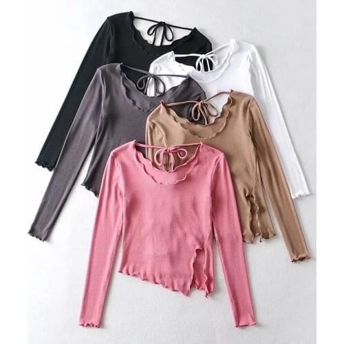 Woman tshirts slim elastic lace up yoga tops
