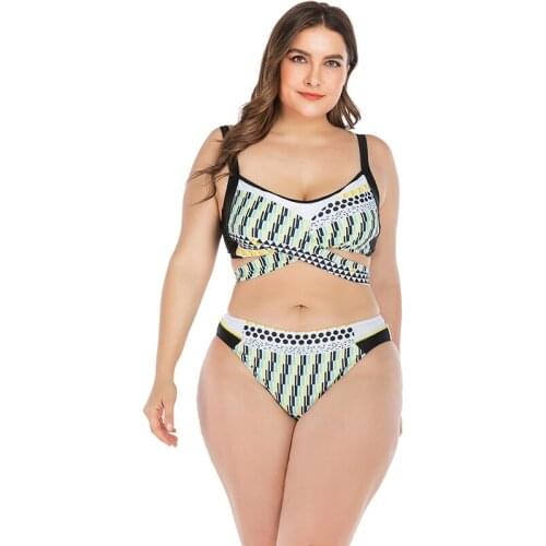 Plus Size Womens Vintage Bikini Set Plus Size Printed Swimwear Padded Push Up Two Pieces Swimsuits Female Bathing Suit Beachwear