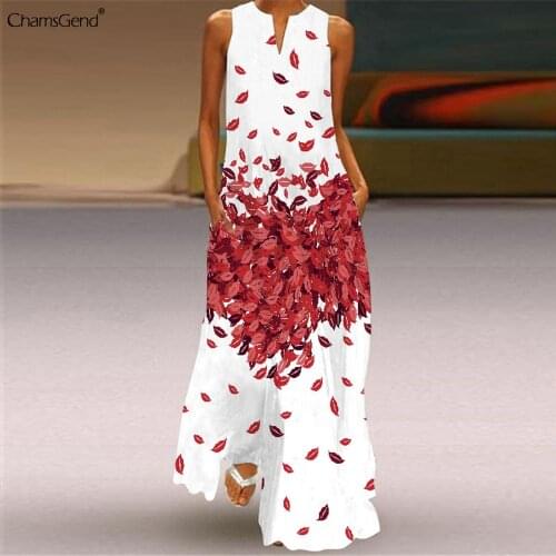 2021 White Long Dress Women Petal Print Vintage Sleeveless Elegant Dress Casual Loose Vestidos Girls Bohemia Dresses Robe Summer