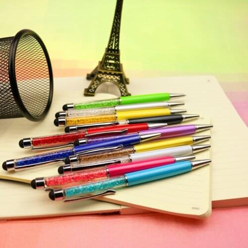 1 PCS Cute Crystal Student Diamond Ballpoint Pens Stationery Ballpen 2 In 1 Crystal Stylus Pen Touch Pen School Office Supplies
