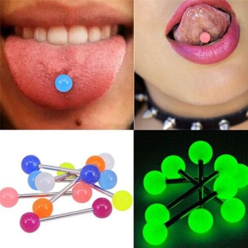 10Pcs/set Surgical Steel Tongue Stud Cartilage Ear Bone Studs Luminous Acrylic Ball Nipple Lip Eyebrow Piercing Body Jewelry