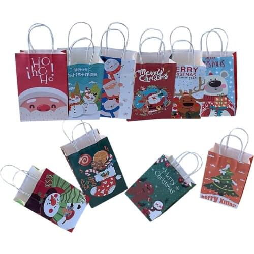 10pcs/lot 21x13x8cm Kawaii Christmas Series Paper Bag With Handles Decoration DIY Multifunction Paper Gift Bag