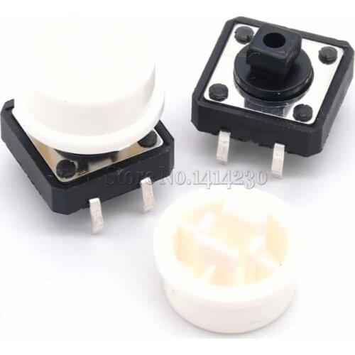 10PCS Tactile Push Button Switch Momentary 12*12*7.3MM Micro switch button + (10PCS White Tact Cap)