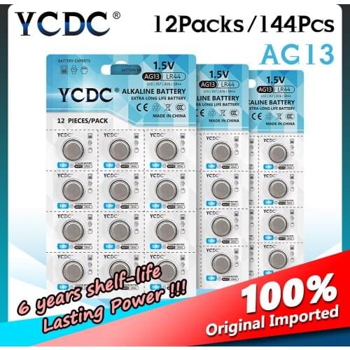 Cheap 144Pcs YCDC AG13 LR44 357A S76E G13 Button Coin Cells Battery 1.5V Alkaline Batteries Long Life For Electronic Appliances