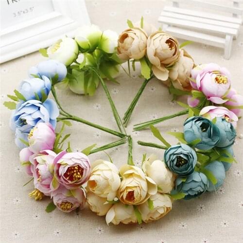 2016 Small Tea Bud Handmake Artificial Flower Gift Box Scrapbooking Craft Fake Flower Bouquet Wedding Decoration DIY 6pcs/Lot