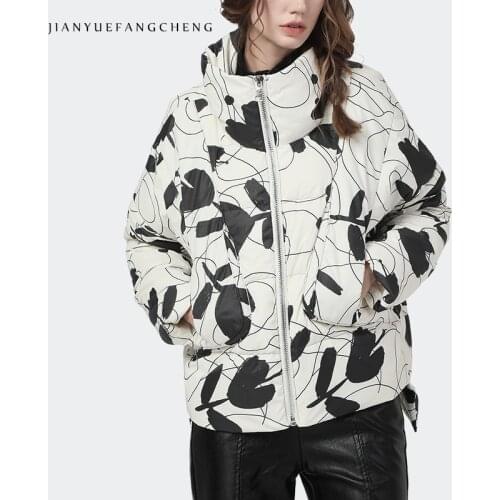 2020 Winter Women Parka Plus Size Warm Thickened Duck Down Bread Coat Fashion Cow Color Printed Casual Overcoat Korean Jacket