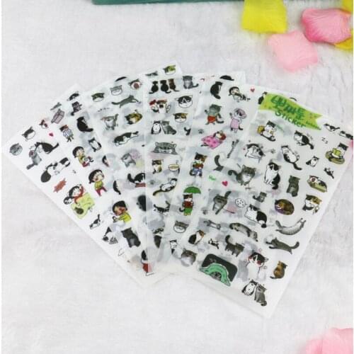 2017 Creative transparent PVC stickers cute black and white cat photo album decorative stickers child DIY toy 6sheets/set
