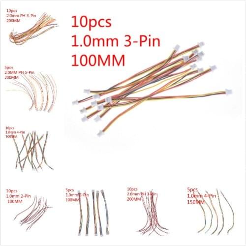 5/10pcs/lot Mini Micro SH 1.0mm/2.0mm 2/3/4/5/6Pin JST Double Connector Plugs Wires Cables 100mm/200mm
