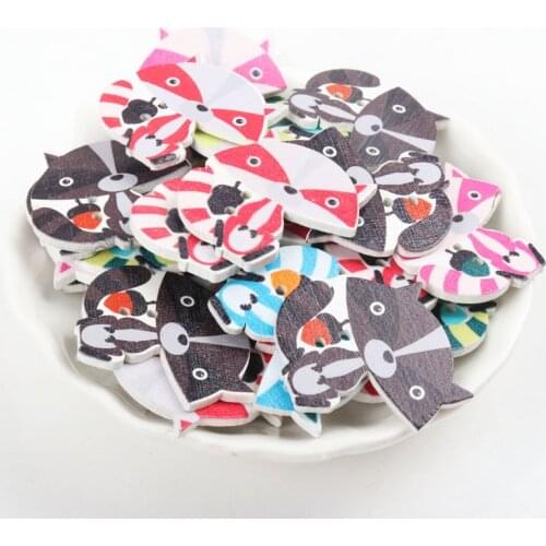 5colors Random Mixed Cute fox Painted Wooden Buttons Decorative Buttons For Sewing Scrapbooking Crafts 20pcs 32x30mm