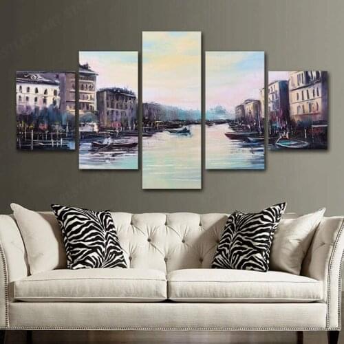 Abstract Landscape Modern Canvas Wall Art Paintings Pictures Artworks Accessories Western Lake Boat Printed Poster