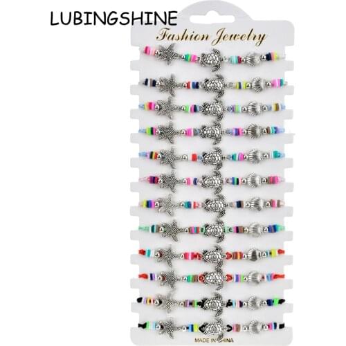 Boho 12pcs/lot Elephant Animal Charms Braided Bracelet Set for Women Men Adjustable Rope Chain Shell Star Yoga Wristband Jewelry