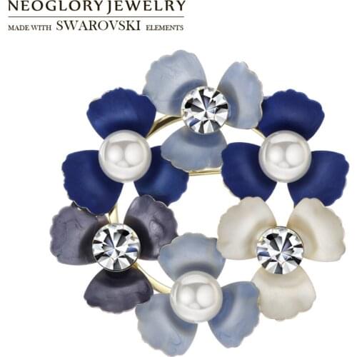 Neoglory Austria Rhinestone & Simulated Pearl & Enamel Brooch Cute Romantic Elegant Flower Design For Lady Party Sweater Gift