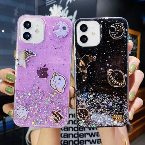 Glitter Space Planet Phone Case For Samsung A52 A72 A32 A12 A51 A71 A31 A21 A41 A11 A01 Core Clear Soft Silicon Back Cover Coque