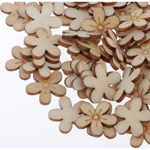 Wooden Embellishments Cut Blanks Slices 100pcs Flower Shapes Nature Decorations for Kids (Flower)