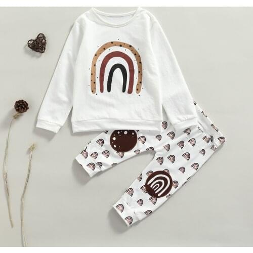 6M-4Y Kids Baby Rainbow Clothes Set Long Sleeve O-neck Pullover + Elastic Waist Long Pants Spring Autumn Casual Outfits