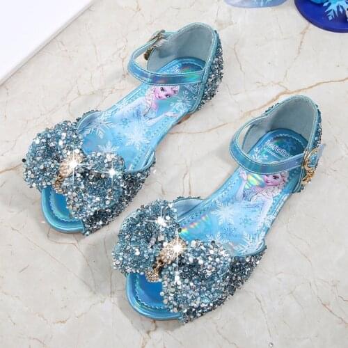 Disney girls princess shoes spring autumn childrens flat soft bottom shoes cartoon frozen elsa crystal shoes 22-36
