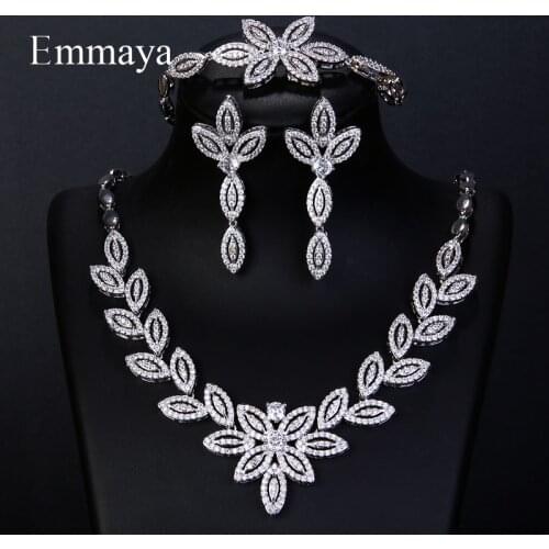Emmaya New Design Luxury AAA Zircon Necklace Pendant Bracelet Earrings Set for Women High Quality Party Jewelry Wedding
