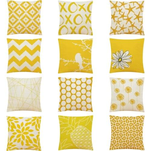 Yellow Linen Pillow Cover Geometric Pillow Cushion Cover Home Decorative Pillows Linen Pillowcase Sofa Cushion throw pillows