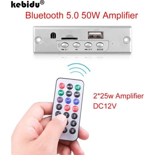 Kebidu 2*25W Amplifier 12V Car Audio USB TF FM Radio Module Wireless Bluetooth MP3 WMA Decoder Board with Remote Control