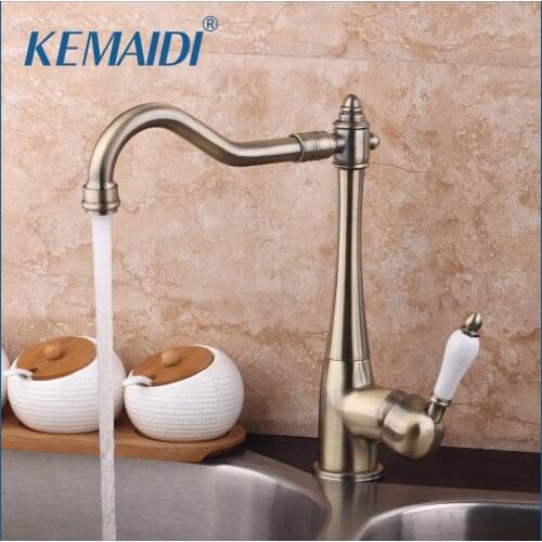 KEMAIDI 360 Swivel Stream Spout Antique Copper Chrome Brass Finish Deck Mounted Tap Kitchen Sink Faucet Hot & Cold Mixer Taps