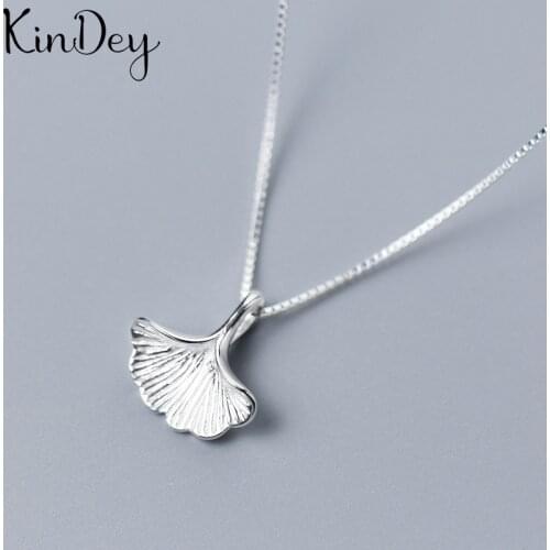 Kindey Korean Simple Silver Color Ginkgo Biloba Leaf Necklaces Pendants for Women Statement Necklaces Christmas Gifts