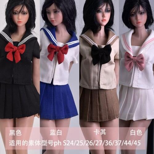 1/6 Girl School Uniform Bow Tie Socks Set Clothes Model Fit TBL Small Bust Action Figure Body
