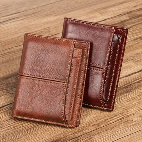 MAHEU Leather Short Wallet Real Cowskin Coin Purse RFID Function Slim Purse of Men Male Business Mini Wallet