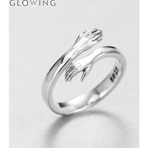 Hot new style sterling European and American jewelry love hug ring retro fashion trend open ring brass knuckels hand