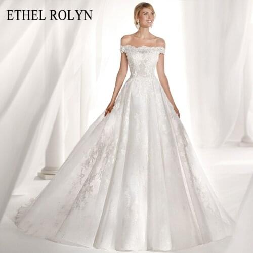 ETHEL ROLYN Lace Wedding Dress 2021 Elegant Boat Neck With Sleeves 3D Flowers Button A-Line Bride Wedding Gowns Vestido De Noiva