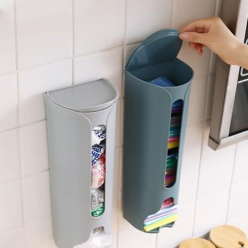 Kitchen Wall-Mounted Plastic Bag Storage Holder Garbage Pouch Saver Organizer Dispenser