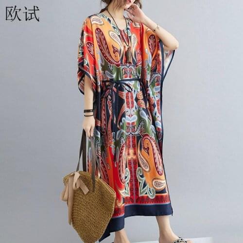 Plus Size Summer Floral Dress For Women 4xl 5xl 6xl Retro Loose Casual Womens Dresses New Arrival 2021 Ladies Oversized Dress