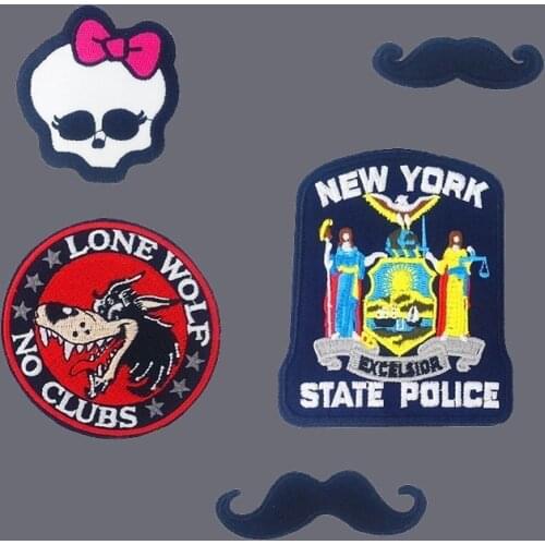 Kawaii Bow Skull Patches 3D Diy Embroidery Moustache Appliques Iron On Lone Wolf New York Badges for Clothes Hats Accessories