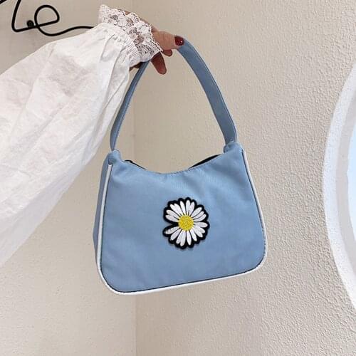 Fashion Flower Daisy Women Handbag Canvas Casual Underarm Shoulder Bags Female Daily Travel Totes