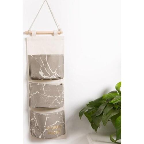 Marbling 3 Pockets Wall Hanging Storage Bags Cotton Linen Door Organizer Pouch Bedroom Home Decoration Kitchen Bathroom Storage