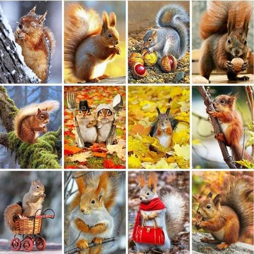 HUACAN Full Square 5d Diamond Painting Squirrel DIY Diamond Embroidery Animal Mosaic Needlework Home Decor Kits