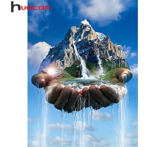 Huacan Diamond Painting Kit Waterfall Embroidery Cross Stitch Hand Mountain Mosaic Scenery Home Decor