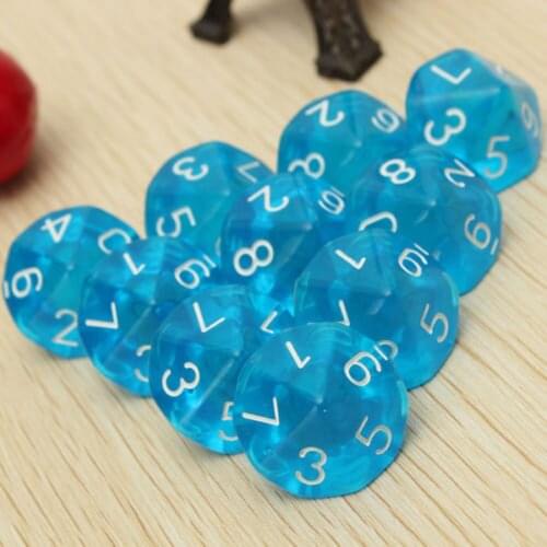 10 Sided Plastic Polyhedral Dice Set Blue Bulk Numeral Dices Table Board Game Accessories for , Pack of 10