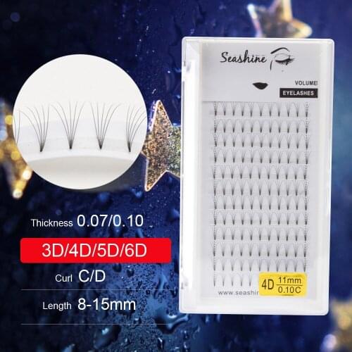 Seashine Pre-Pinched 2D 3D 4D 5D 6D Short Stem False Lashes Premade Russian Volume Fans Faux Mink Premade Eyelash Extensions