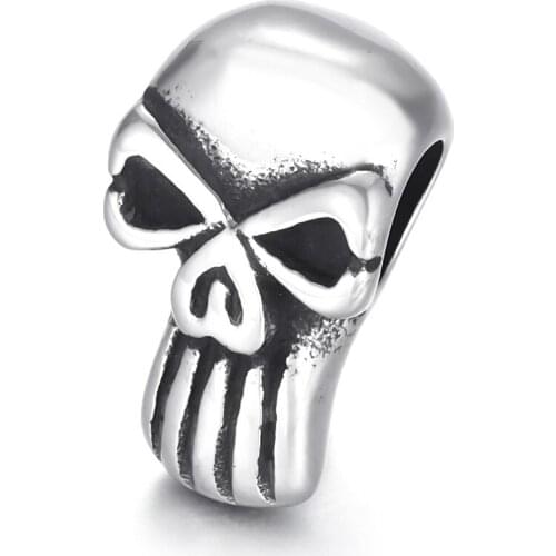Stainless Steel Skull Bead Polished 6mm Large Hole Beads Metal Charm Accessories for DIY Bracelet Jewelry Making