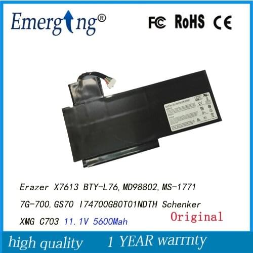 11.1V 5600Mah New Laptop Battery For MSI Erazer X7613 BTY-L76 MD98802 MS-1771 7G-700 GS70 I74700 G80T01NDTH Schenker XMG C703